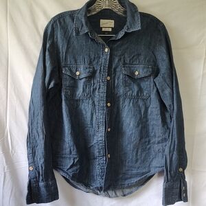 Universal Thread Women Casual Indigo Button Down Shirt Denim Size Small 100% Cot